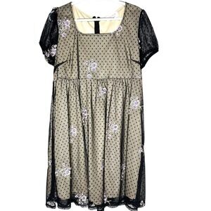 Sugarfox Womens Babydoll Dress‎ 2XL Sheer Mesh Floral Embroidery Whimsigoth